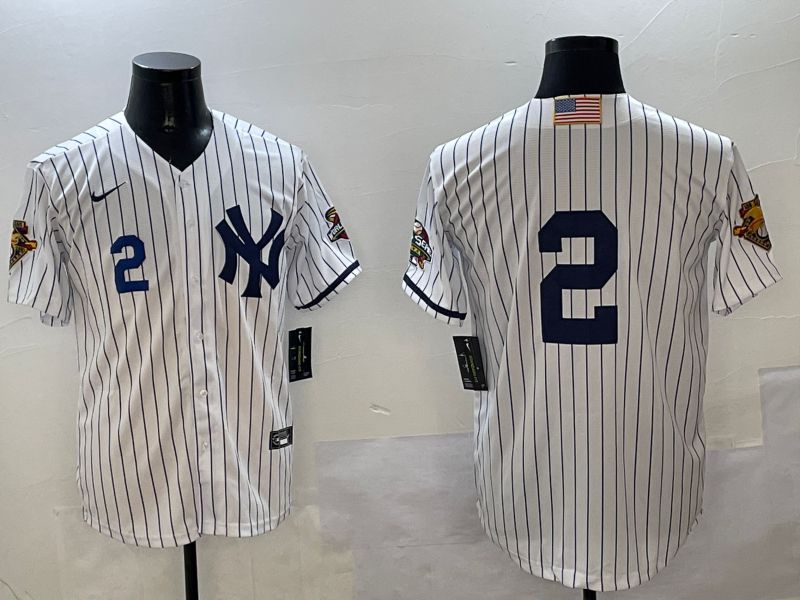 Men New York Yankees #2 No Name White Stripe Throwback Game 2025 Nike MLB Jersey style 6